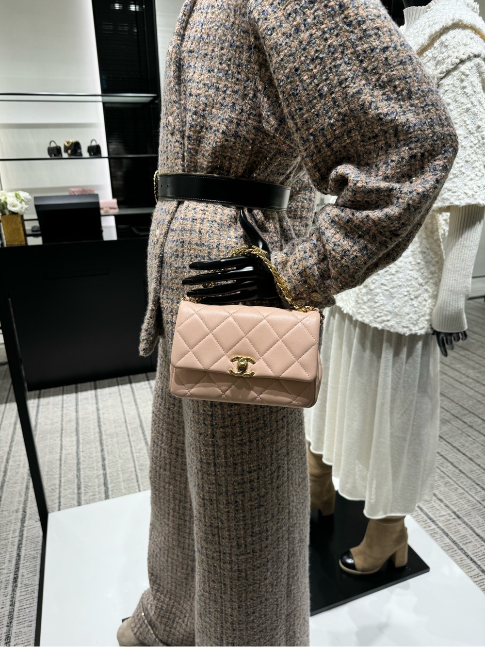 Rare CHANEL Crystal Logo Chain Quilted Leather Flap Bag with Gold Hardware, Pink